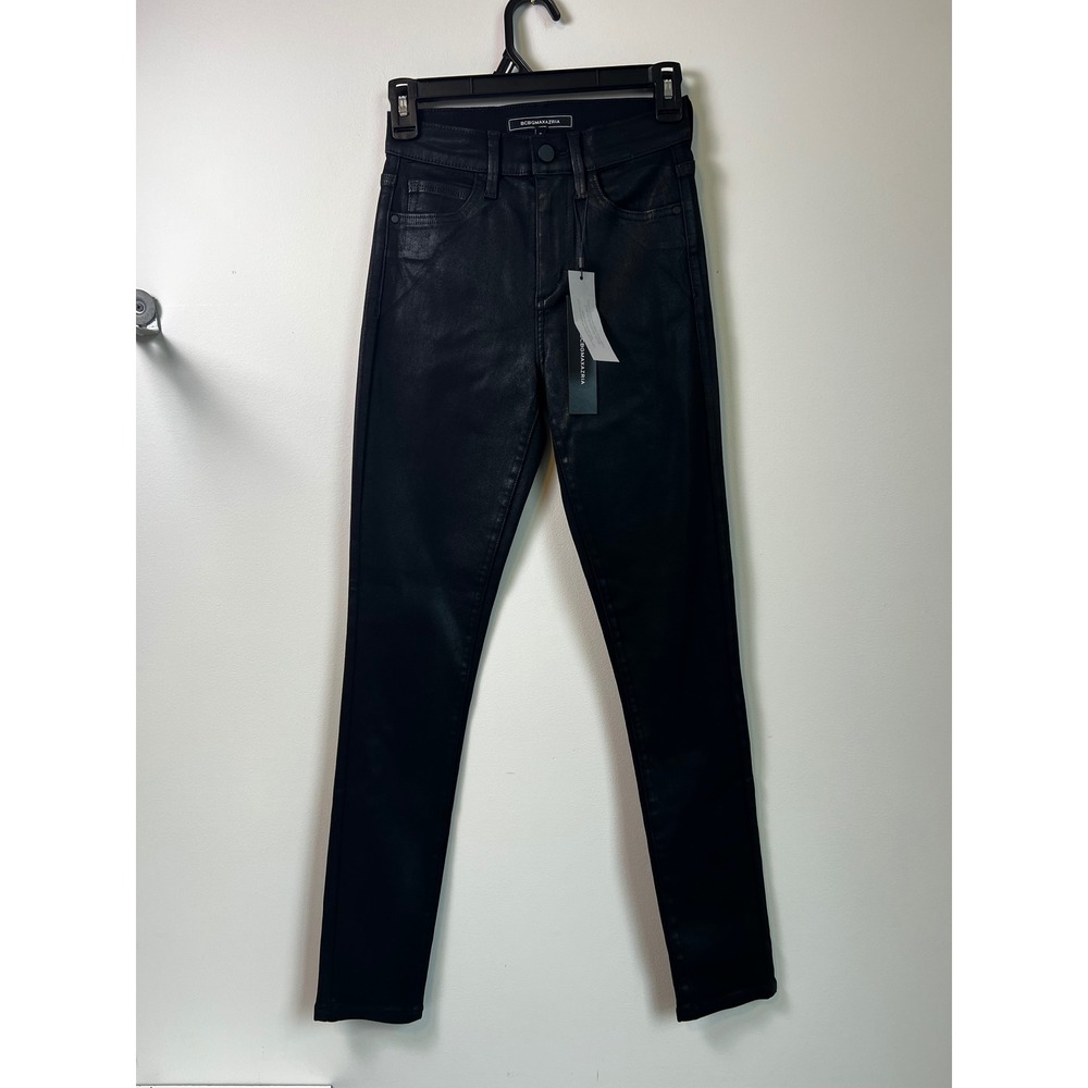 BCBGMAXAZRIA Women's Black Faux Leather Skinny Pants‎ Size 24 NWT